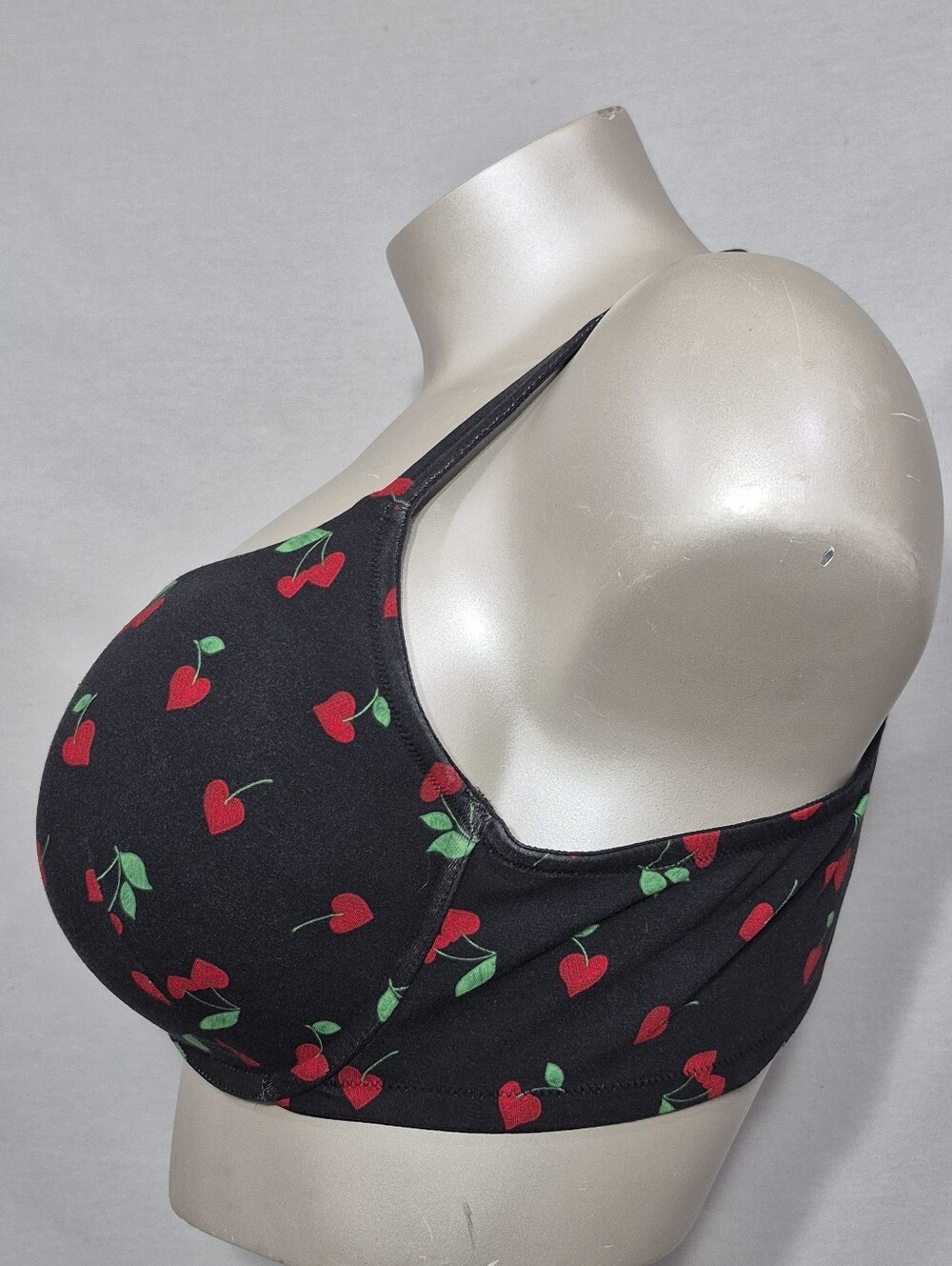 44D Cacique Cotton Boost Plunge Underwire Bra Black & Red Hearts - Picture 3 of 6